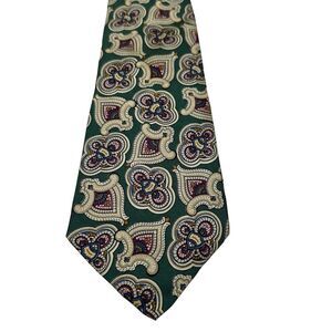 VTG Polo by Ralph Lauren Neck Tie Green Beige Paisley 100% Silk Hand Made in USA
